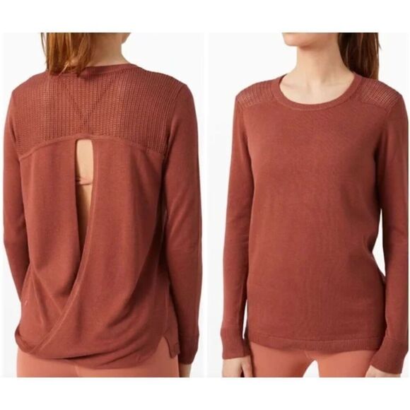 Lululemon Back To Balance Rustic Athletic Rust Clay Knit Sweater Top SZ 4 - Picture 2 of 9